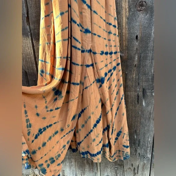 NWT Young Fabulous & Broke Blue Frida Dress in Tan & Blue w Slit & Belt